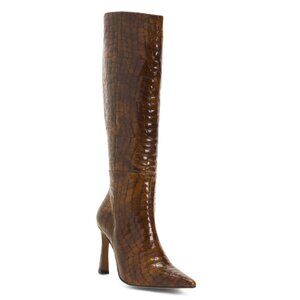 ANA PALMA Spain Patent Leather Croco High Shaft Boots With Wrapped Heel